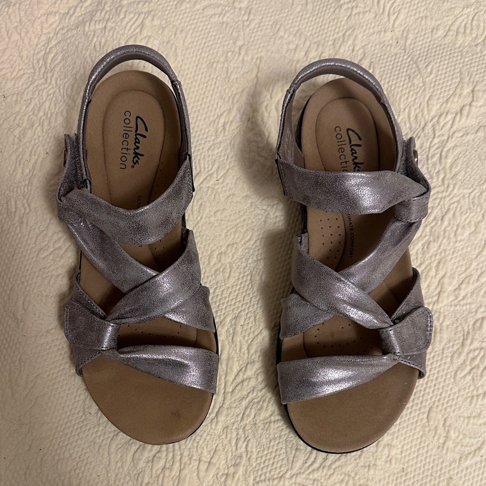 Clarks Metallic Silver Strappy Sandals